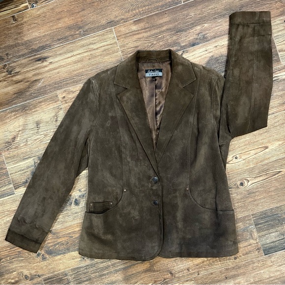 Barbara Lesser Fibers Jackets & Blazers - Vintage Barbara Lesser Fibers Brown Suede Blazer - Size L